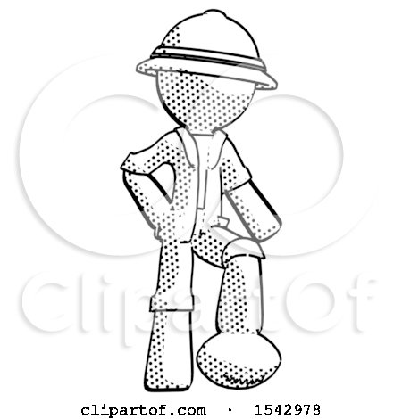 Halftone Explorer Ranger Man Standing with Foot on Football by Leo Blanchette