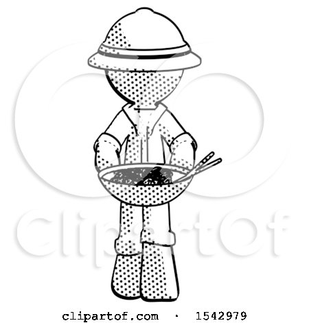 Halftone Explorer Ranger Man Serving or Presenting Noodles by Leo Blanchette