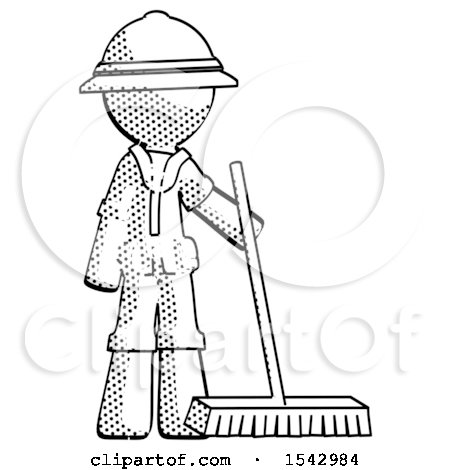 Halftone Explorer Ranger Man Standing with Industrial Broom by Leo Blanchette