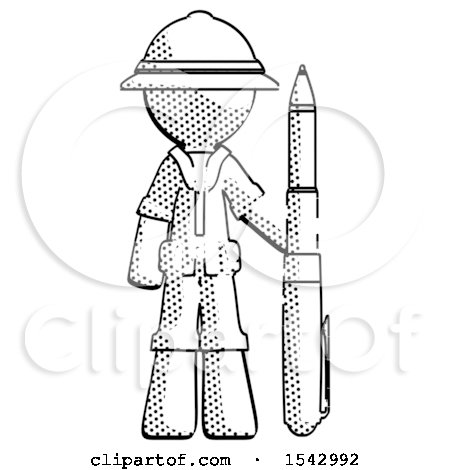 Halftone Explorer Ranger Man Holding Large Pen by Leo Blanchette
