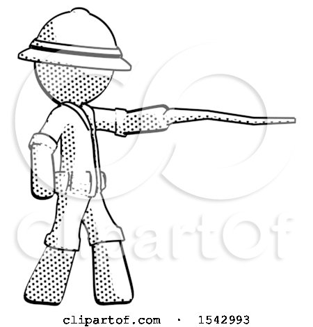 Halftone Explorer Ranger Man Pointing with Hiking Stick by Leo Blanchette