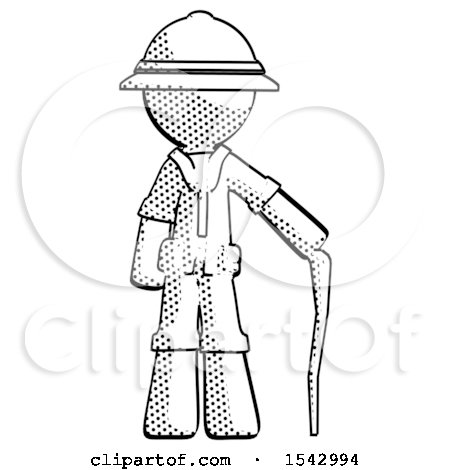 Halftone Explorer Ranger Man Standing with Hiking Stick by Leo Blanchette