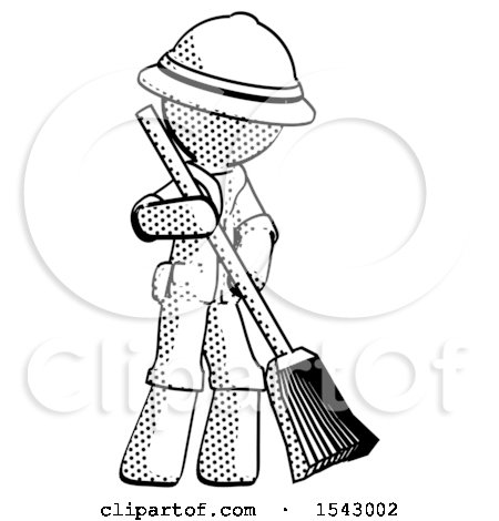 Halftone Explorer Ranger Man Sweeping Area with Broom by Leo Blanchette