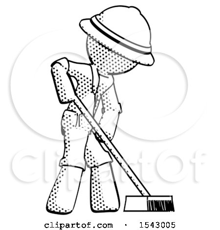 Halftone Explorer Ranger Man Cleaning Services Janitor Sweeping Side View by Leo Blanchette