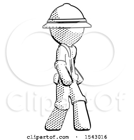 Halftone Explorer Ranger Man Walking Turned Right Front View by Leo Blanchette