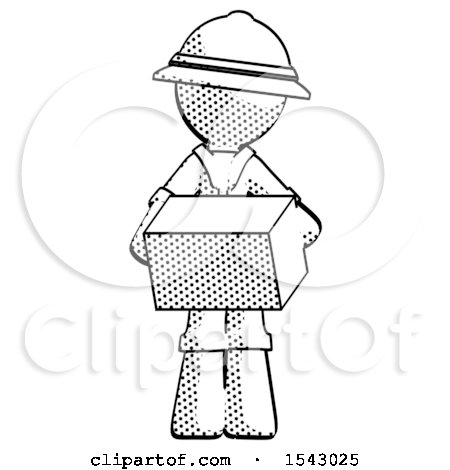 Halftone Explorer Ranger Man Holding Box Sent or Arriving in Mail by Leo Blanchette