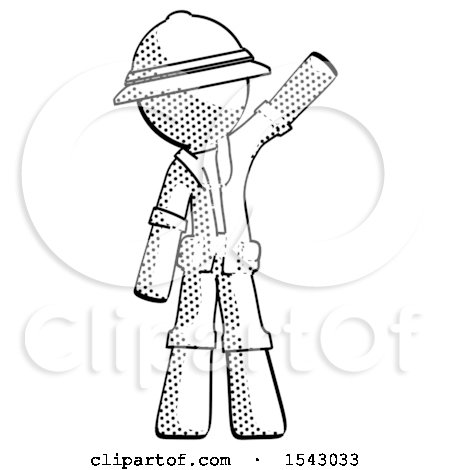 Halftone Explorer Ranger Man Waving Emphatically with Left Arm by Leo Blanchette