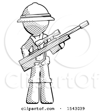 Halftone Explorer Ranger Man Holding Sniper Rifle Gun by Leo Blanchette