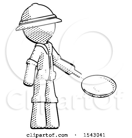 Halftone Explorer Ranger Man Frying Egg in Pan or Wok Facing Right by Leo Blanchette