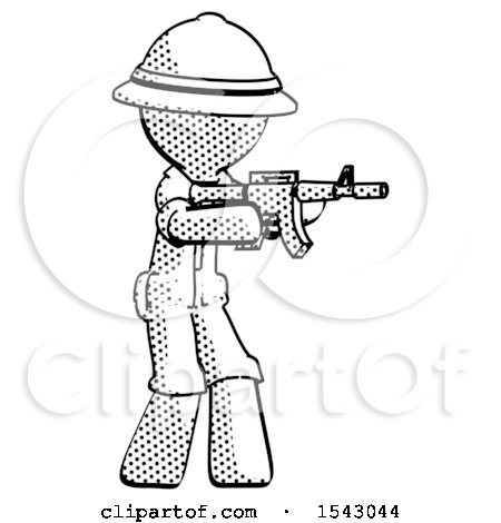 Halftone Explorer Ranger Man Shooting Automatic Assault Weapon by Leo Blanchette