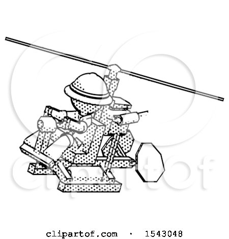 Halftone Explorer Ranger Man Flying in Gyrocopter Front Side Angle Top View by Leo Blanchette