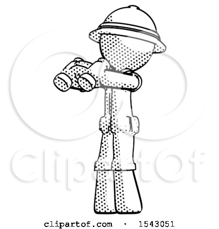 Halftone Explorer Ranger Man Holding Binoculars Ready to Look Left by Leo Blanchette