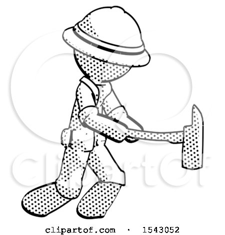 Halftone Explorer Ranger Man with Ax Hitting, Striking, or Chopping by Leo Blanchette