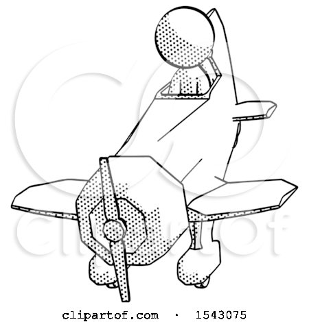 Halftone Design Mascot Man in Geebee Stunt Plane Descending Front Angle View by Leo Blanchette