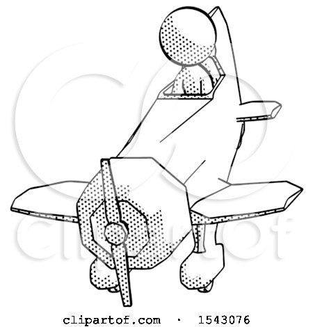 Halftone Design Mascot Woman in Geebee Stunt Plane Descending Front Angle View by Leo Blanchette
