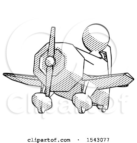 Halftone Design Mascot Man Flying in Geebee Stunt Plane Viewed from Below by Leo Blanchette