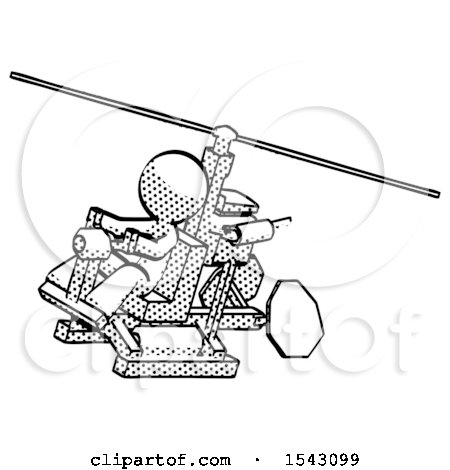 Halftone Design Mascot Man Flying in Gyrocopter Front Side Angle Top View by Leo Blanchette