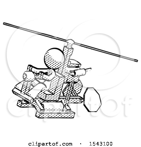 Halftone Design Mascot Woman Flying in Gyrocopter Front Side Angle Top View by Leo Blanchette