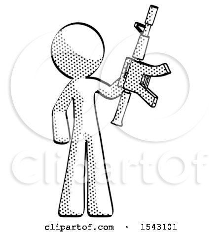 Halftone Design Mascot Man Holding Automatic Gun by Leo Blanchette