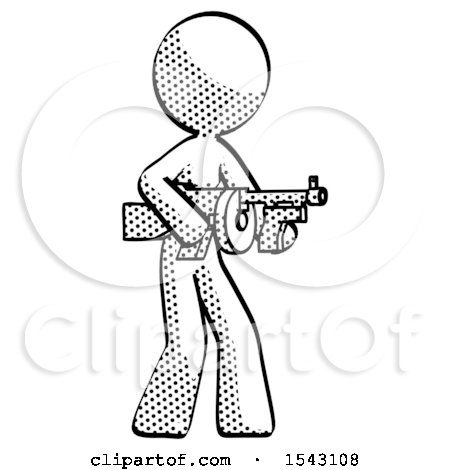 Halftone Design Mascot Woman Tommy Gun Gangster Shooting Pose by Leo Blanchette