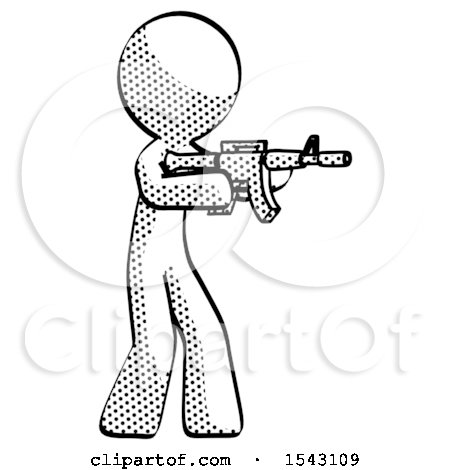 Halftone Design Mascot Man Shooting Automatic Assault Weapon by Leo Blanchette