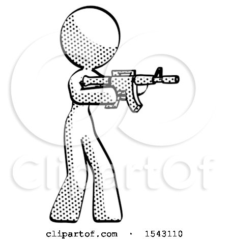 Halftone Design Mascot Woman Shooting Automatic Assault Weapon by Leo Blanchette