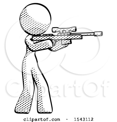 Halftone Design Mascot Woman Shooting Sniper Rifle by Leo Blanchette