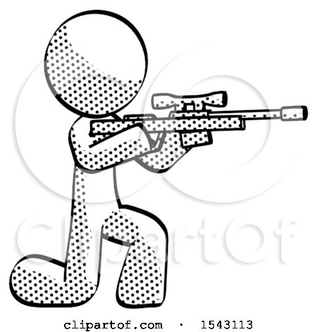 Halftone Design Mascot Man Kneeling Shooting Sniper Rifle by Leo Blanchette