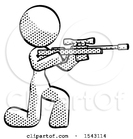 Halftone Design Mascot Woman Kneeling Shooting Sniper Rifle by Leo Blanchette