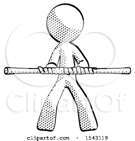 Halftone Design Mascot Man Bo Staff Kung Fu Defense Pose by Leo Blanchette
