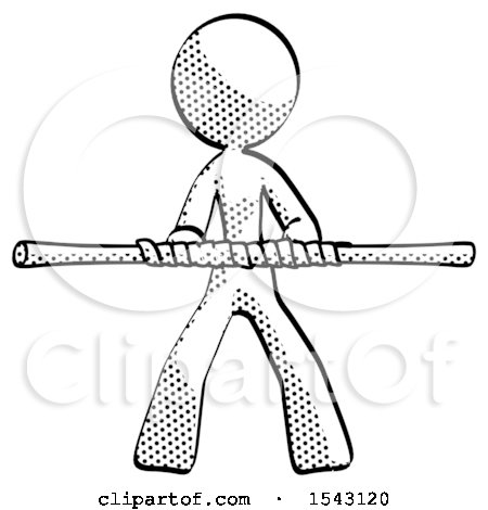 Halftone Design Mascot Woman Bo Staff Kung Fu Defense Pose by Leo Blanchette