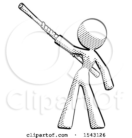 Halftone Design Mascot Woman Bo Staff Pointing up Pose by Leo Blanchette