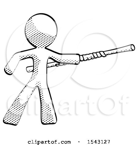 Halftone Design Mascot Man Bo Staff Pointing Right Kung Fu Pose by Leo Blanchette