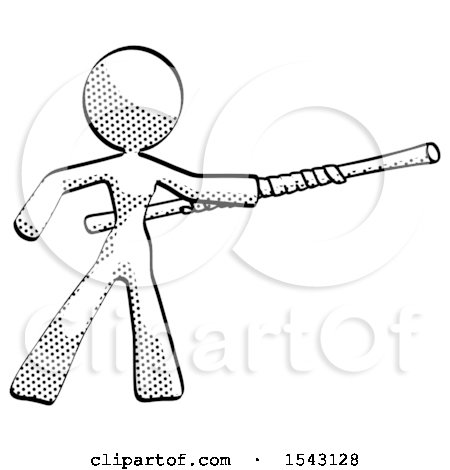 Halftone Design Mascot Woman Bo Staff Pointing Right Kung Fu Pose by Leo Blanchette