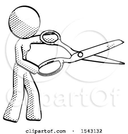 Halftone Design Mascot Woman Holding Giant Scissors Cutting out Something by Leo Blanchette