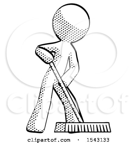Halftone Design Mascot Man Cleaning Services Janitor Sweeping Floor with Push Broom by Leo Blanchette