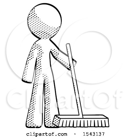 Halftone Design Mascot Man Standing with Industrial Broom by Leo Blanchette