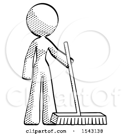 Halftone Design Mascot Woman Standing with Industrial Broom by Leo Blanchette