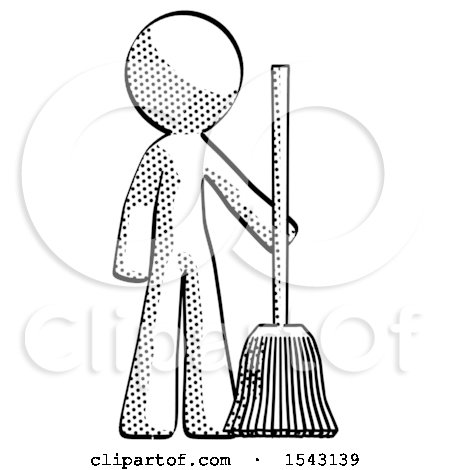 Halftone Design Mascot Man Standing with Broom Cleaning Services by Leo Blanchette