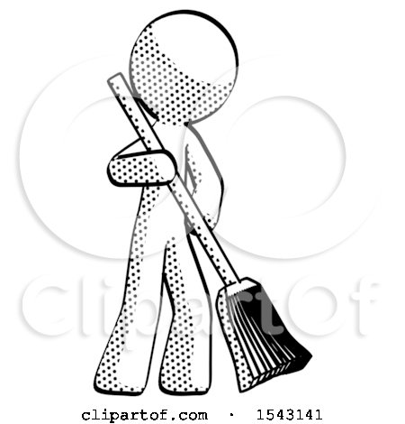 Halftone Design Mascot Man Sweeping Area with Broom by Leo Blanchette