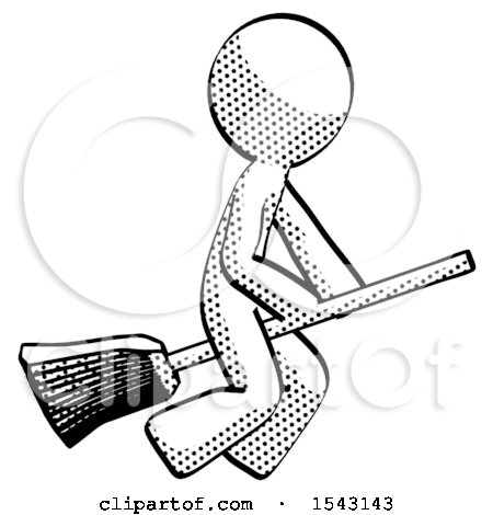 Halftone Design Mascot Man Flying on Broom by Leo Blanchette