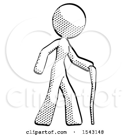 Halftone Design Mascot Woman Walking with Hiking Stick by Leo Blanchette