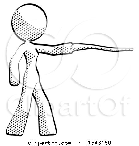 Halftone Design Mascot Woman Pointing with Hiking Stick by Leo Blanchette