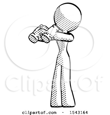 Halftone Design Mascot Woman Holding Binoculars Ready to Look Left by Leo Blanchette