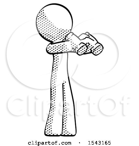 Halftone Design Mascot Man Holding Binoculars Ready to Look Right by Leo Blanchette
