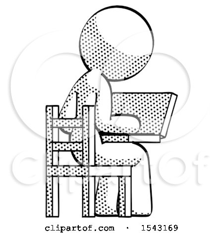 Halftone Design Mascot Woman Using Laptop Computer While Sitting in Chair View from Back by Leo Blanchette
