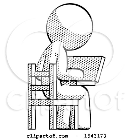 Halftone Design Mascot Man Using Laptop Computer While Sitting in Chair View from Back by Leo Blanchette