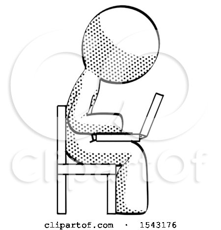 Halftone Design Mascot Man Using Laptop Computer While Sitting in Chair View from Side by Leo Blanchette