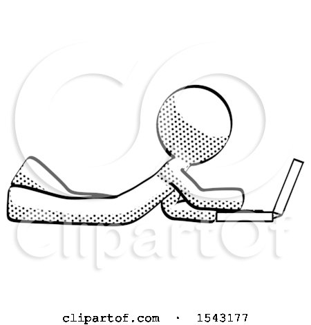 Halftone Design Mascot Man Using Laptop Computer While Lying on Floor Side View by Leo Blanchette