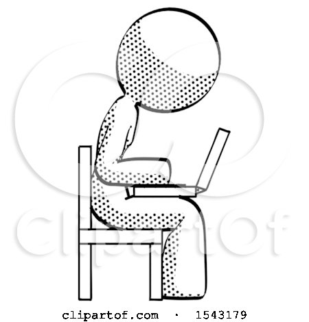 Halftone Design Mascot Woman Using Laptop Computer While Sitting in Chair View from Side by Leo Blanchette